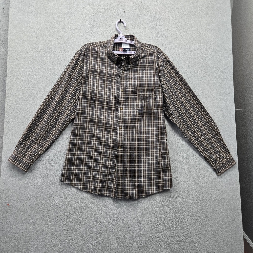 Chaps Men Button Up Shirt XL Brown Plaid Casual Long Sleeve Y2K